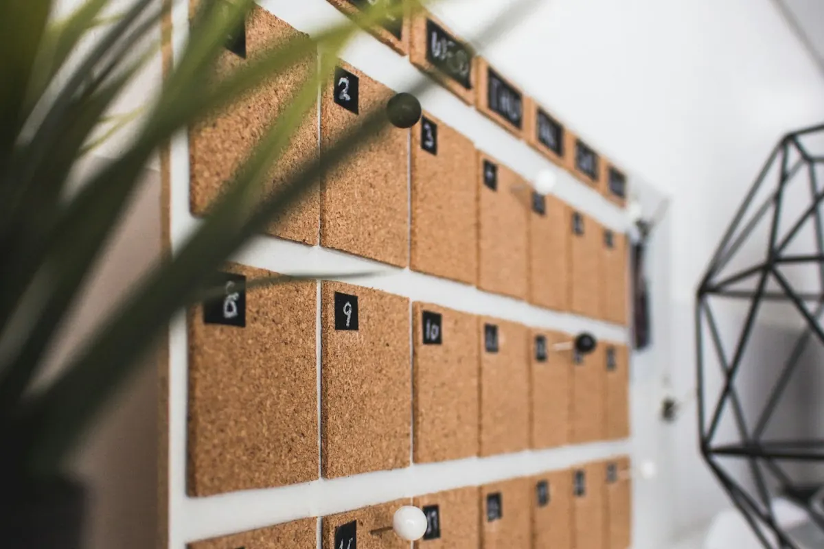 Wall of wooden lockers in a bright changing area