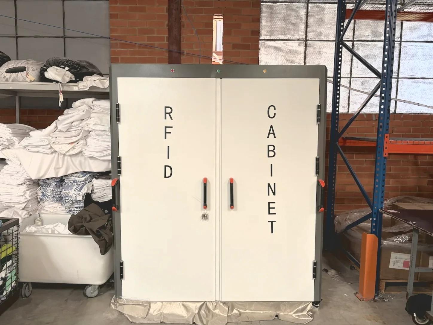 The RFID cabinet used to track linen at the eWASH laundry