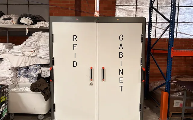The RFID cabinet used to track linen at the eWASH laundry